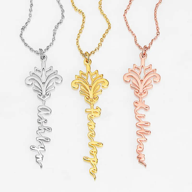 Vertical Name with Filigree Zodiac Sign Necklace sold by Limoges Jewelry