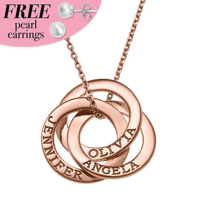 14K Rose Gold Plated Interlocking Rings Engraved Names Necklace sold by Limoges Jewelry