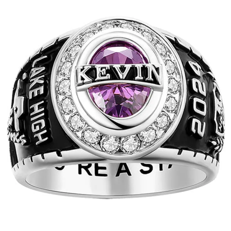 Men's Traditional CZ Oval Stone Personalized Top Class Ring sold by Limoges Jewelry