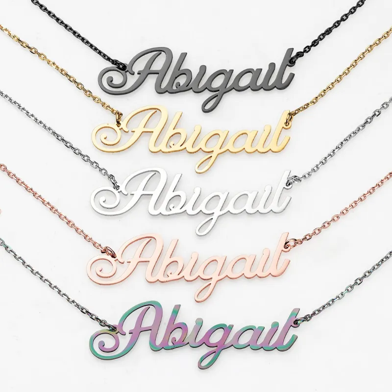 Stainless Steel Fancy Script Name Necklace sold by Limoges Jewelry