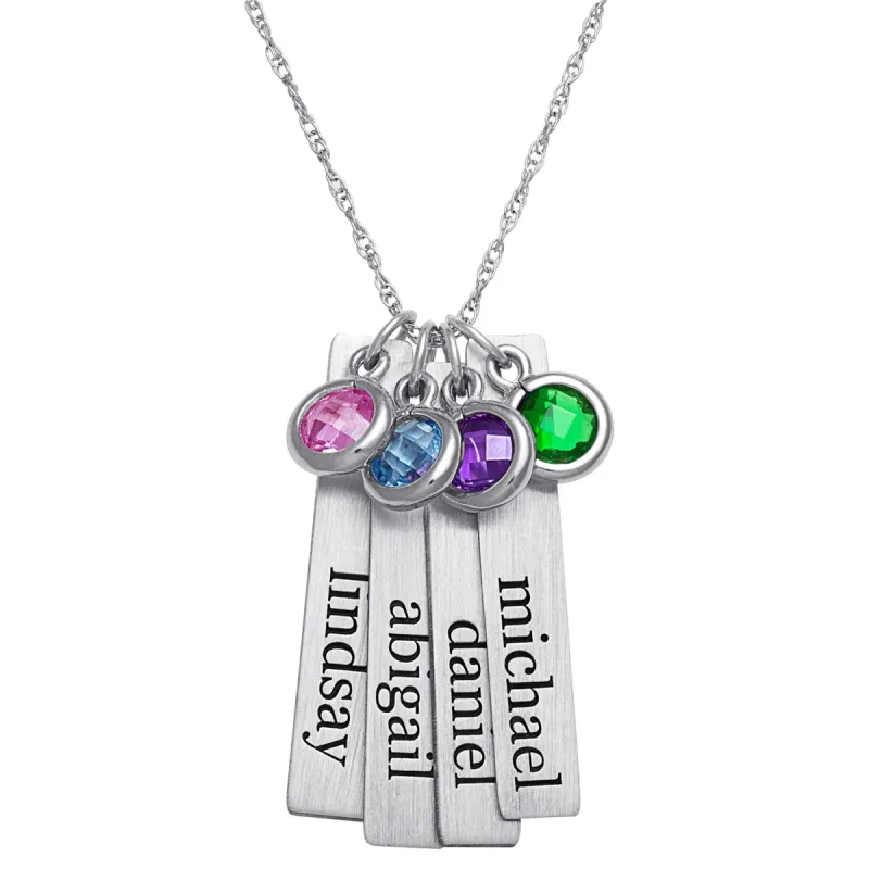 Sterling Silver Brushed Engraved Name with Birthstone 4 Tag Pendant sold by Limoges Jewelry