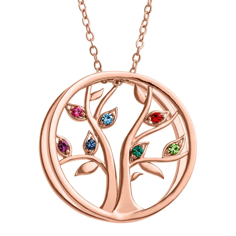 Personalized Birthstone Tree of Life Necklace- 14K Rose Gold Plated sold by Limoges Jewelry