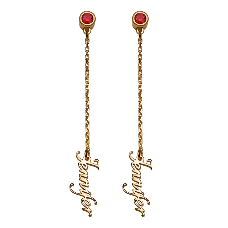 14K Gold over Sterling Name and Birthstone Button Drop Earring sold by Limoges Jewelry