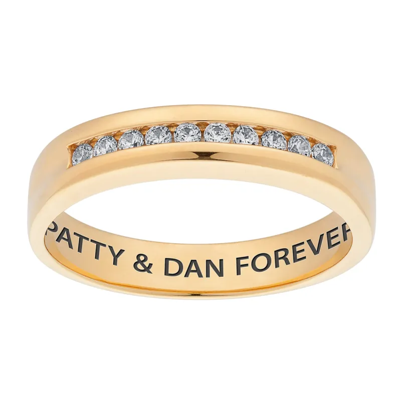 10K Yellow Gold CZ Ladies Engraved Name Wedding Band sold by Limoges Jewelry