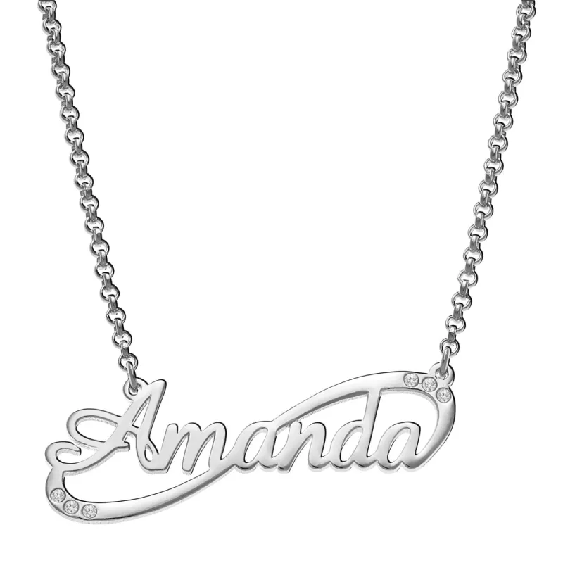 Sterling Silver Script Name Infinity Necklace with Diamond Accent sold by Limoges Jewelry