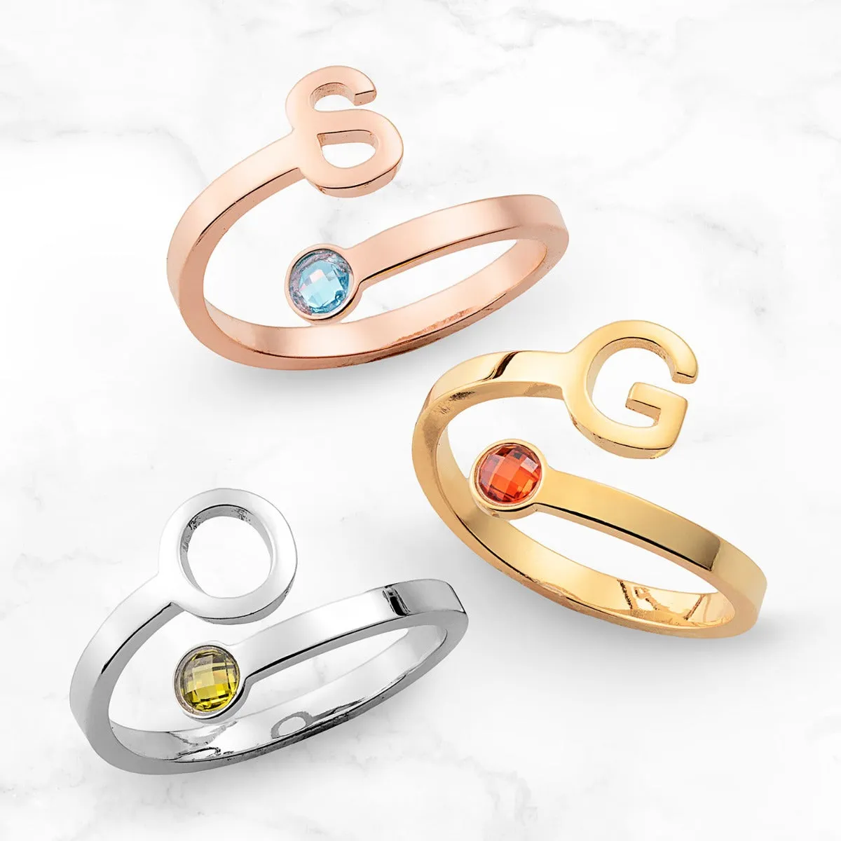 14K Gold Plated Initial and Birthstone Bypass Ring sold by Limoges Jewelry product image thumbnail 3