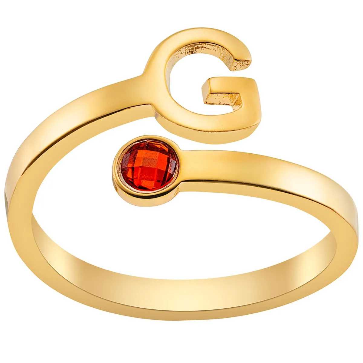 14K Gold Plated Initial and Birthstone Bypass Ring sold by Limoges Jewelry