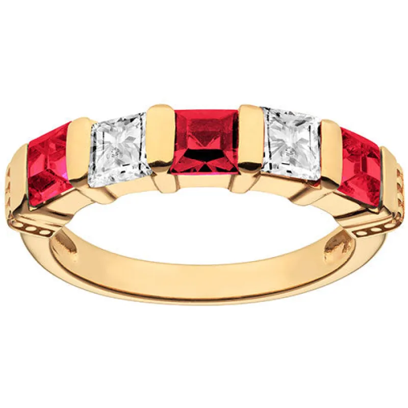 14K Gold Plated Simulated Ruby and Clear Crystal 5 Stone Ring sold by Limoges Jewelry