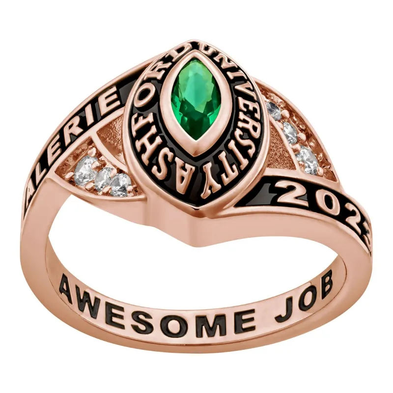 Ladies' Class Ring in Rose Gold Over Celebrium Marquise Birthstone sold by Limoges Jewelry