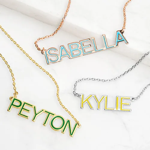Personalized Enamel Uppercase Name Necklace sold by Limoges Jewelry