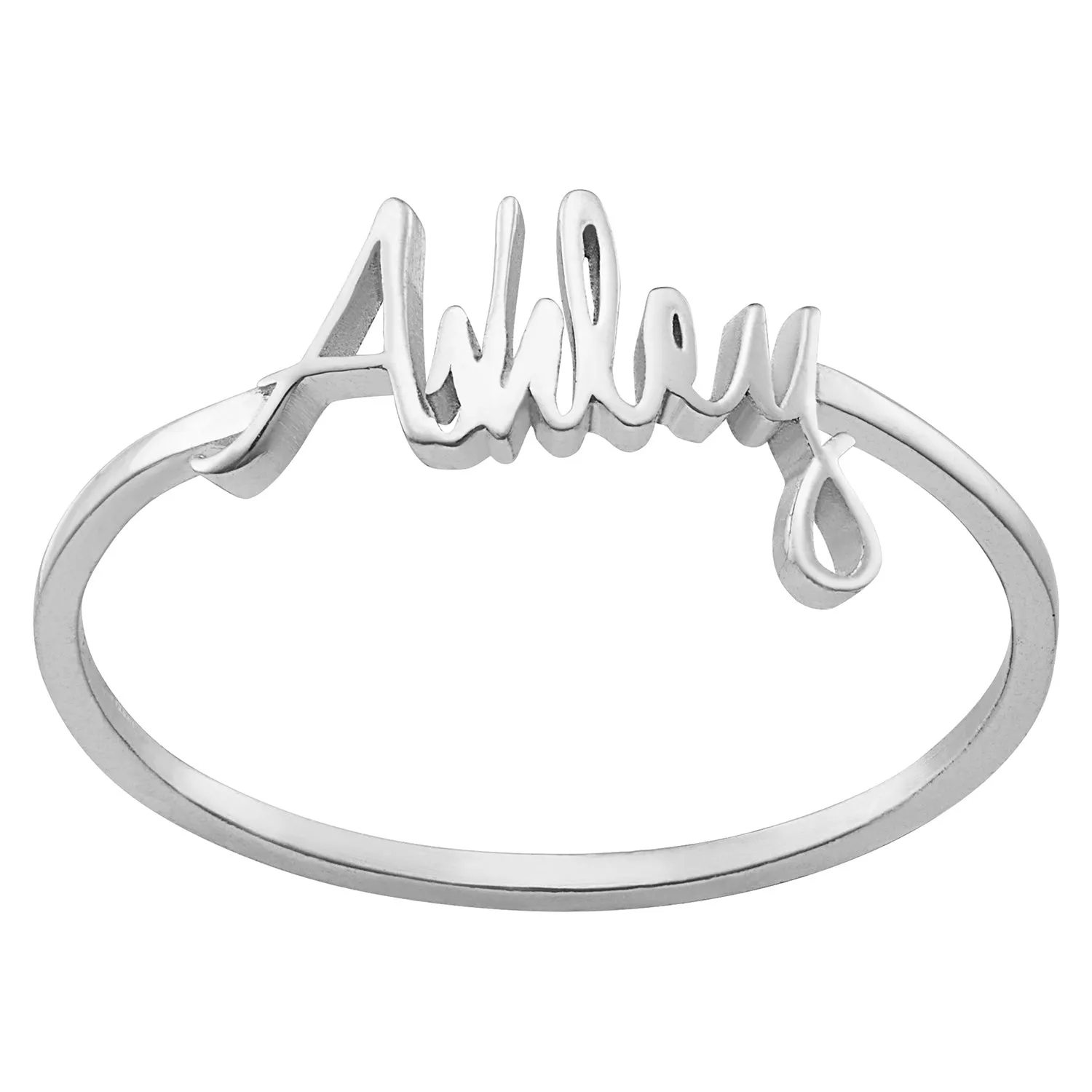 Sterling Silver Petite Script Name Ring sold by Limoges Jewelry