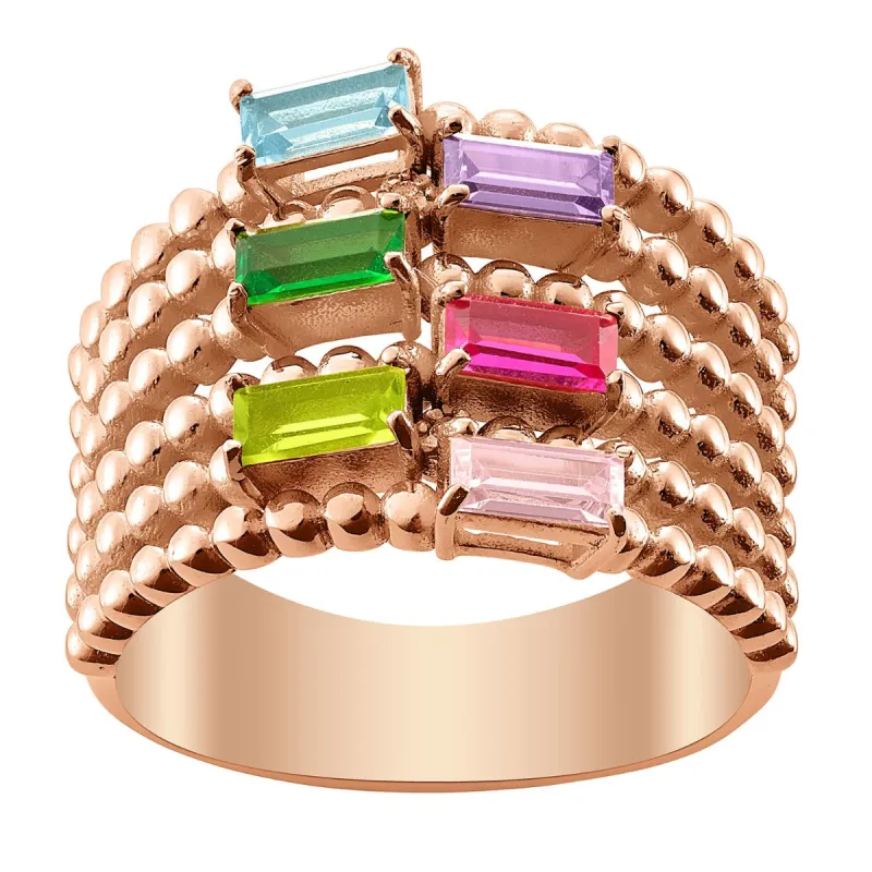 14K Rose Gold Plated Family Birthstone and Diamond Accent Faux Stack Ring sold by Limoges Jewelry