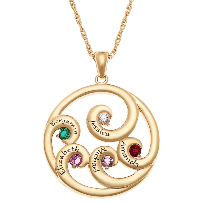 Engraved Circle Family Birthstone Necklace sold by Limoges Jewelry