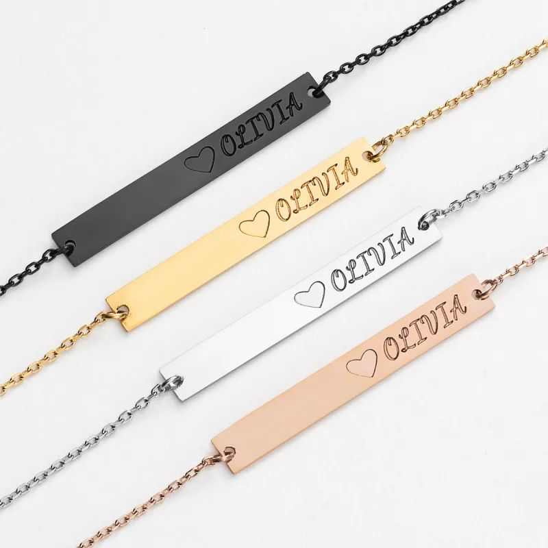 Stainless Steel Engraved Name Bar Bracelet sold by Limoges Jewelry