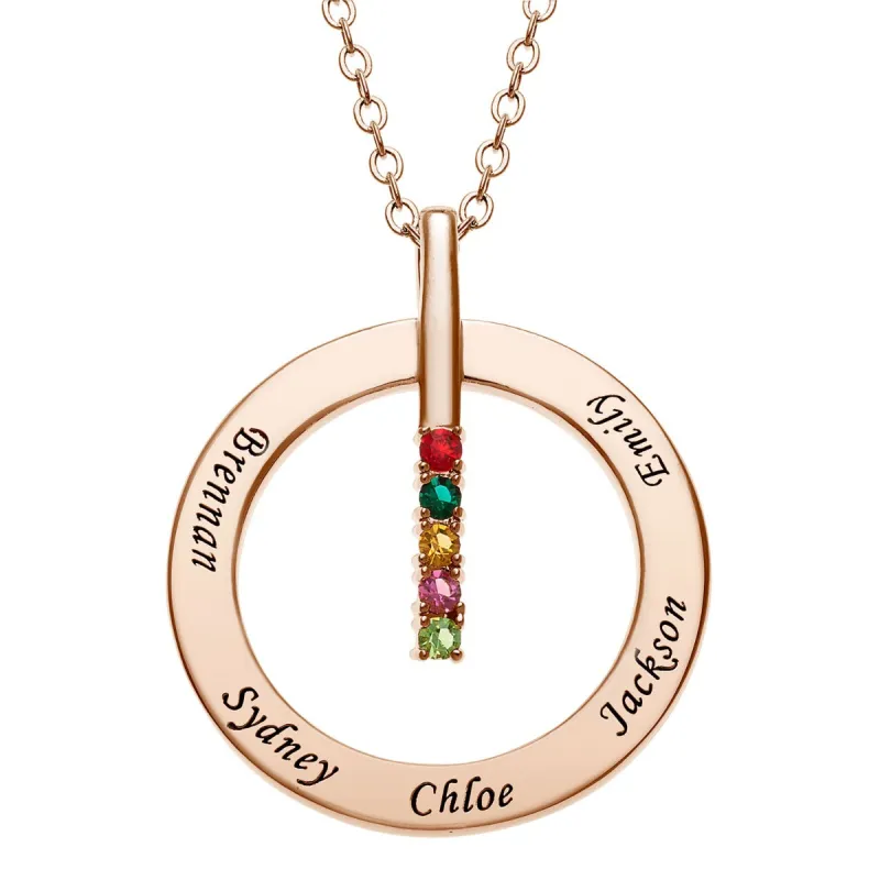 14K Rose Gold Plated Family Name and Birthstone Circle Necklace sold by Limoges Jewelry