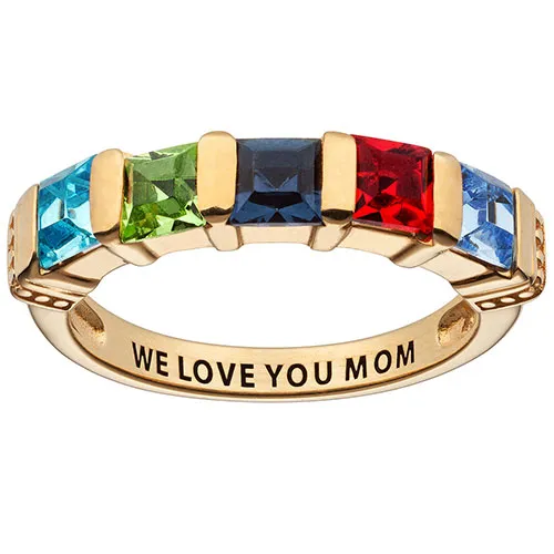 10K Yellow Gold Square Family Birthstone Ring - 5 Stones sold by Limoges Jewelry