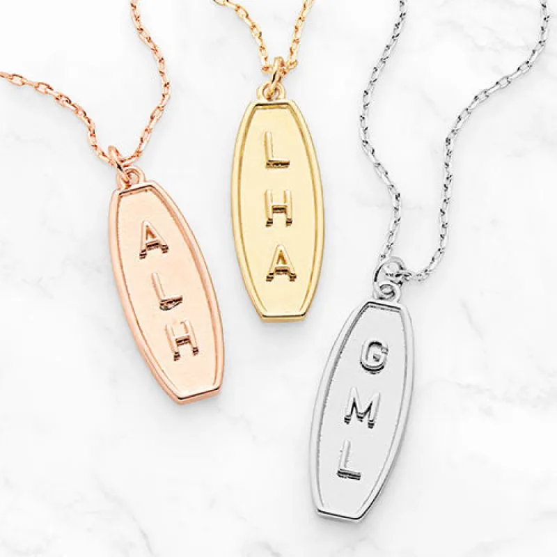 Embossed Initials with Engraving Tag Necklace sold by Limoges Jewelry