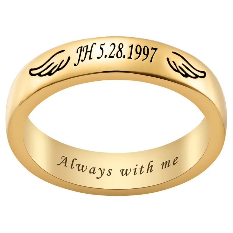 14K Gold Plated Engraved Angel Wing Memorial Ring sold by Limoges Jewelry