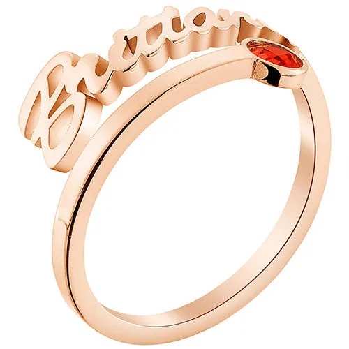 10K Rose Gold Script Name with Birthstone Bypass Ring sold by Limoges Jewelry product image thumbnail 2