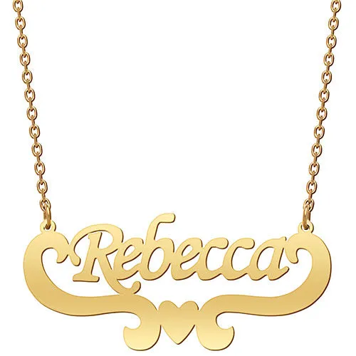10K Yellow Gold Script Name with Heart Scroll Necklace sold by Limoges Jewelry