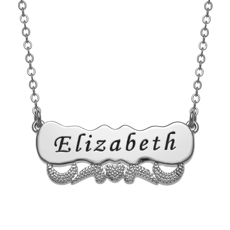 Engraved Name with Heart Scroll Plaque Necklace sold by Limoges Jewelry