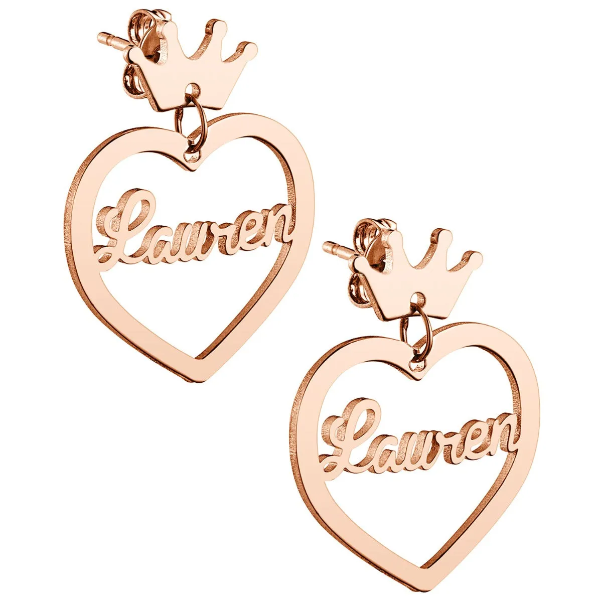 14K Rose Gold Plated Script Name Heart with Crown Dangle Earrings sold by Limoges Jewelry product image thumbnail 3