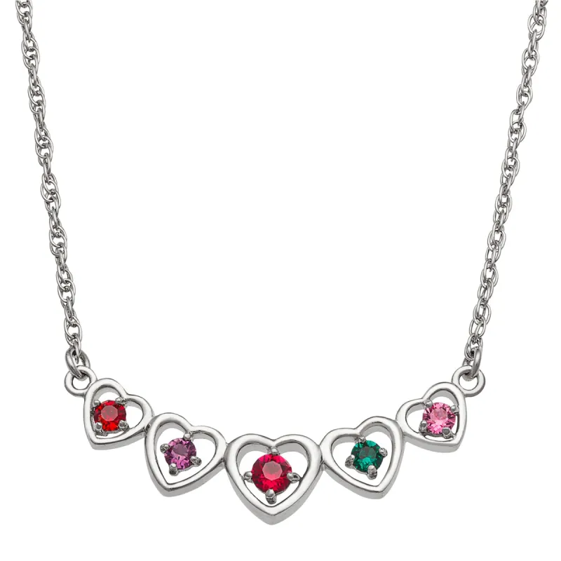 Sterling Silver Family Hearts Birthstone Necklace sold by Limoges Jewelry