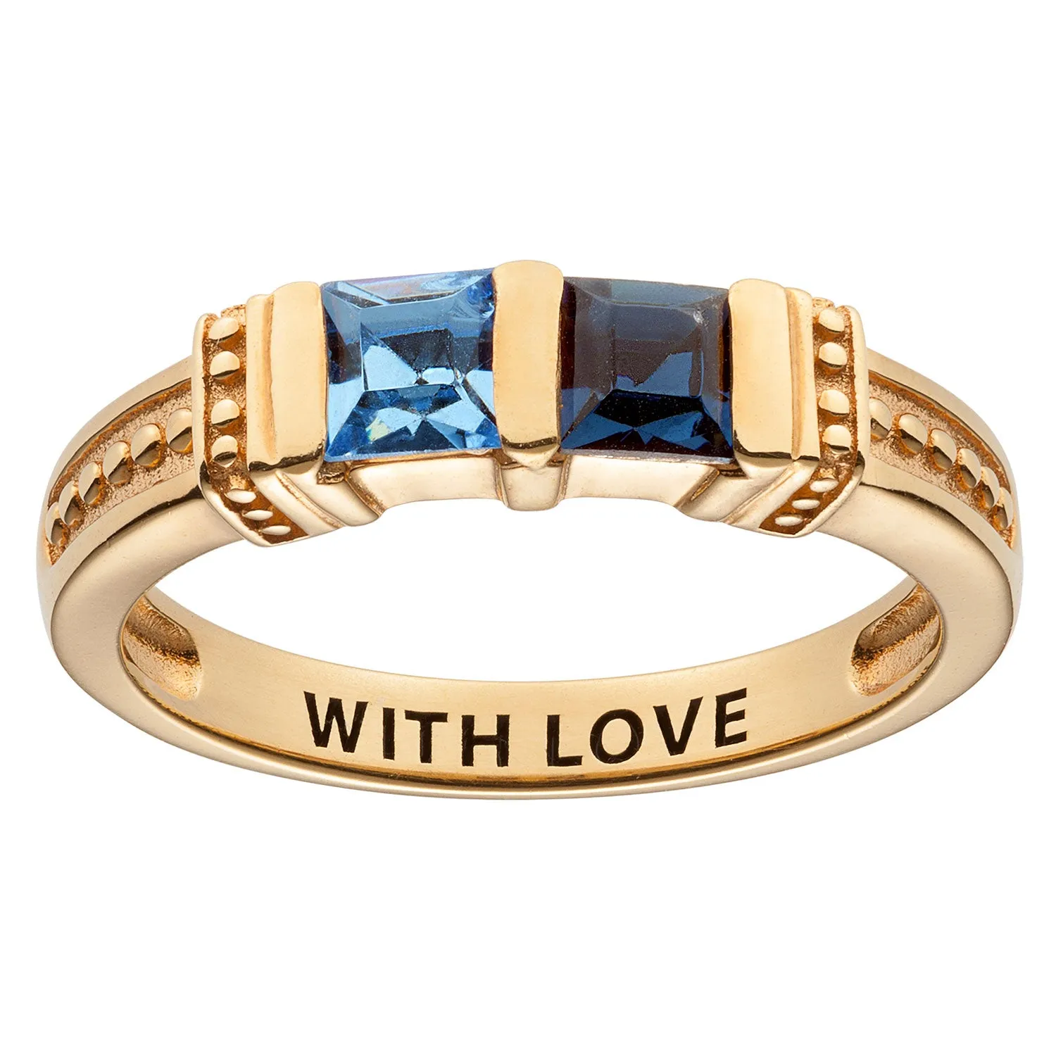 14K Gold over Sterling Square Mother's Birthstone Ring - 2 Stones sold by Limoges Jewelry