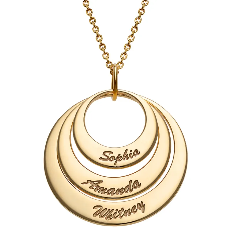 14K Gold over Sterling Nesting Circles with Names Necklace - 3 Discs sold by Limoges Jewelry