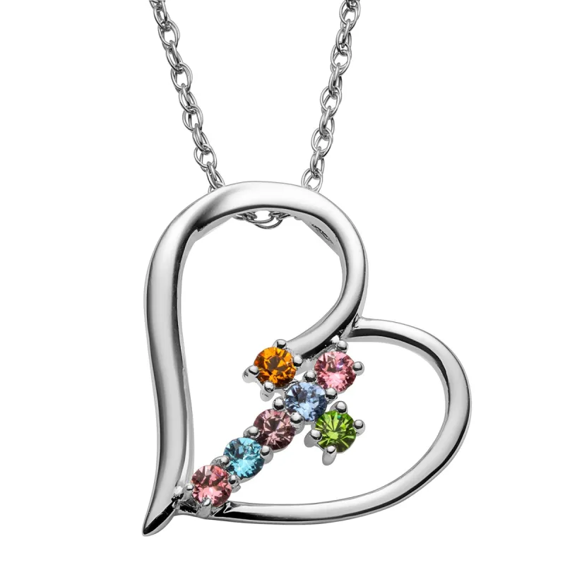 Sterling Silver Family Heart and Cross Birthstone Pendant sold by Limoges Jewelry