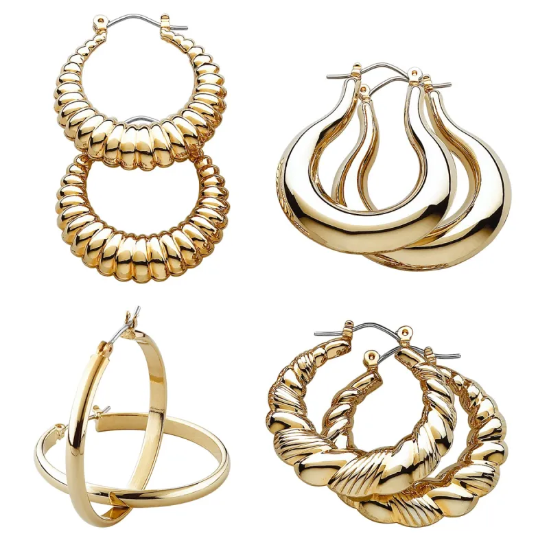 4-Pair Fabulous Fashion Hoop Earrings Set sold by Limoges Jewelry