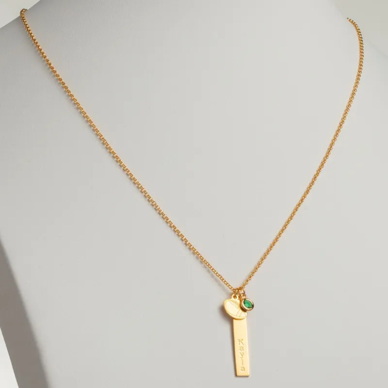 14K Gold Plated Name Necklace with Football Charm and Birthstone Dangle sold by Limoges Jewelry