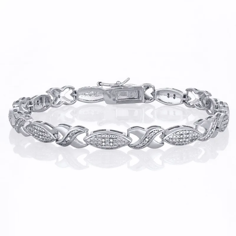 Rhodium Plated Diamond Accent Marquise and "X" Bracelet 8 inches sold by Limoges Jewelry
