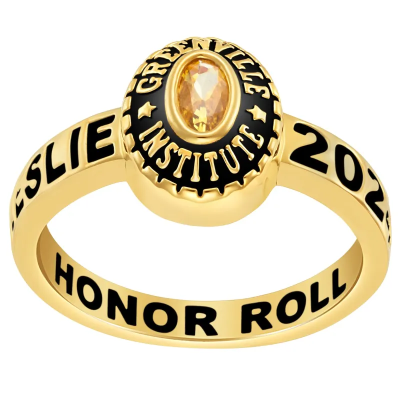 Ladies 18K Gold over Sterling Traditional Oval Stone Class Ring sold by Limoges Jewelry