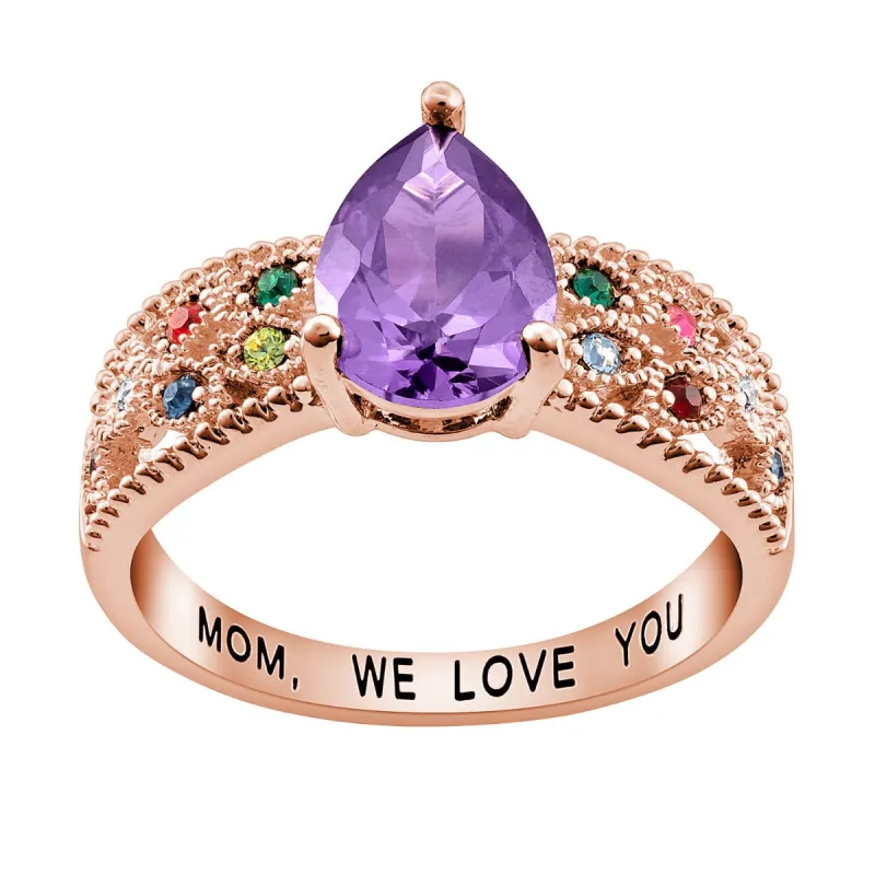 14K Rose Gold Plated Mother's Pear Family Birthstone Ring sold by Limoges Jewelry