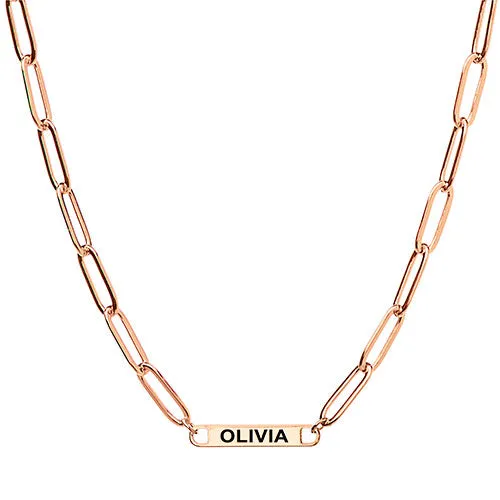 14K Rose Gold Plated Engraved Paperclip Station Necklace sold by Limoges Jewelry product image thumbnail 2