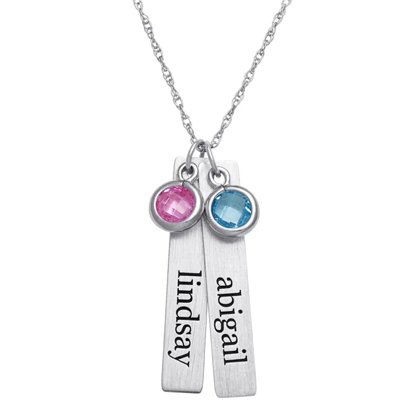 Sterling Silver Brushed Engraved Name with Birthstone 2 Tag Pendant sold by Limoges Jewelry