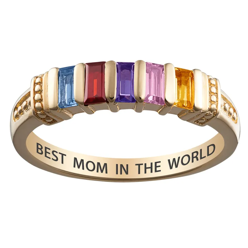 14K Gold over Sterling Baguette Birthstone Ring - 5 Stones sold by Limoges Jewelry