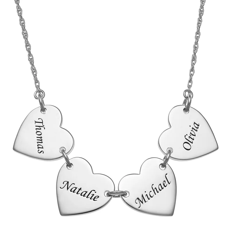 Sterling Silver Engraved Name Heart Station Necklace - 4 Names sold by Limoges Jewelry