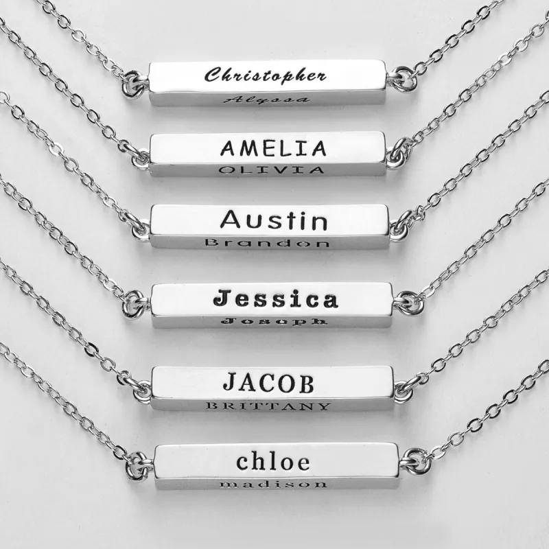 Horizontal 4-Sided Engraved Family Name Necklace sold by Limoges Jewelry