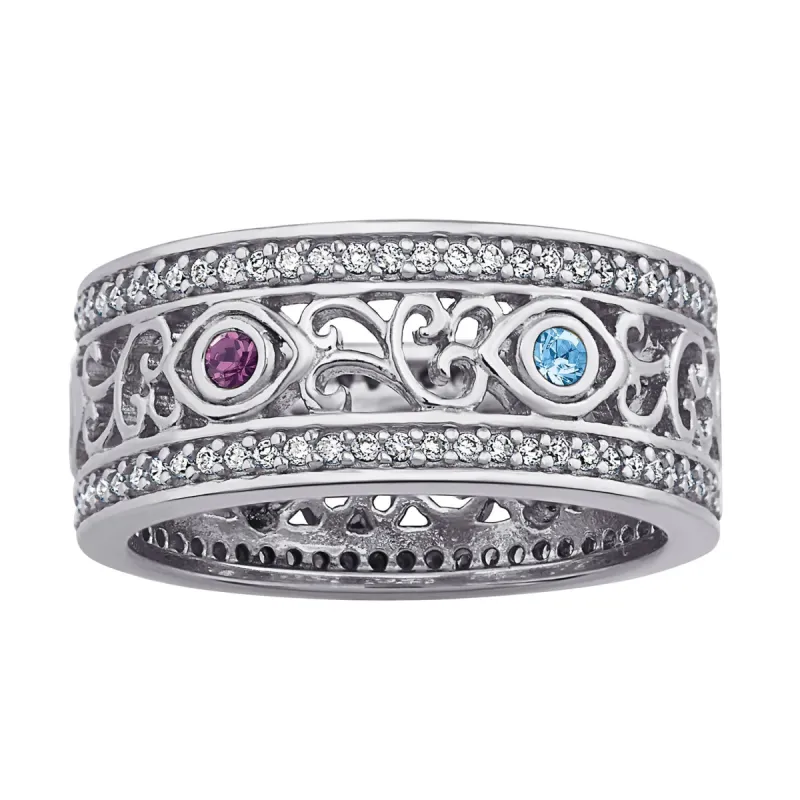 Secret Garden - Sterling Silver Filigree Family Birthstone Ring sold by Limoges Jewelry