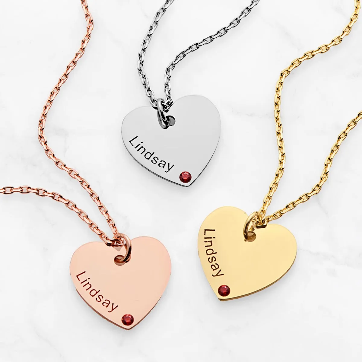 Engraved Name and Birthstone Mini Heart Necklace sold by Limoges Jewelry