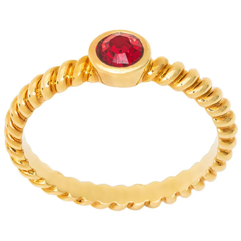 14K Gold Plated Birthstone with Roped Band Ring sold by Limoges Jewelry