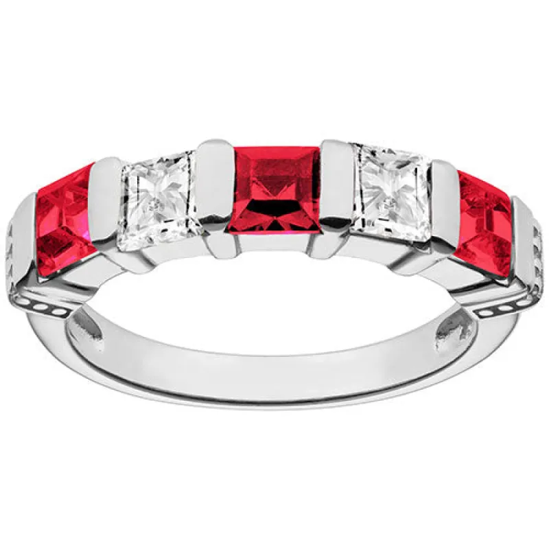 Silver Plated Simulated Ruby and Clear Crystal 5 Stone Ring sold by Limoges Jewelry