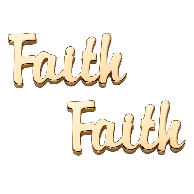 14K Gold over Sterling Script Faith Button Earrings sold by Limoges Jewelry