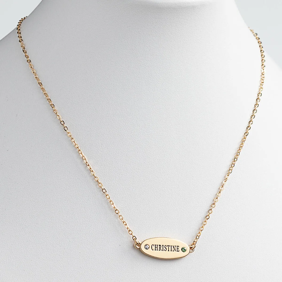 14K Gold Plated Engraved Name and Birthstone Oval Plaque Necklace sold by Limoges Jewelry product image thumbnail 2