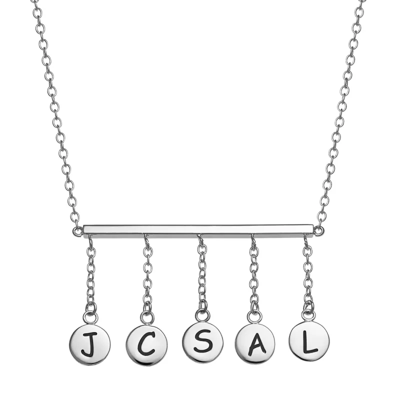 Sterling Silver Family Hanging Initial Bar Necklace sold by Limoges Jewelry