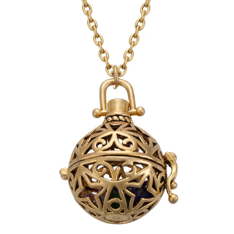 14K Gold Plated Oxidized Ball Locket with Birthstones Pendant sold by Limoges Jewelry