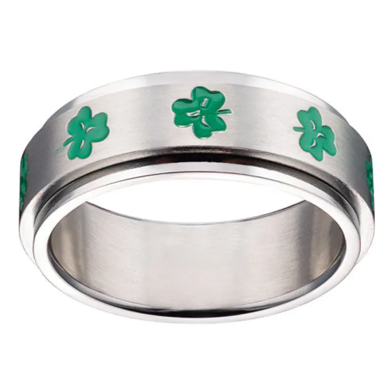 Stainless Steel Clover Spinner Band Ring made by Limoges Jewelry