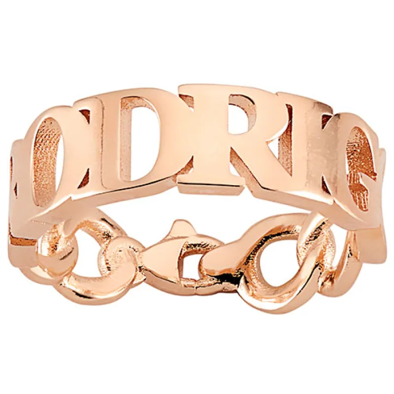 14K Rose Gold Plated Frozen Chain Name Ring sold by Limoges Jewelry